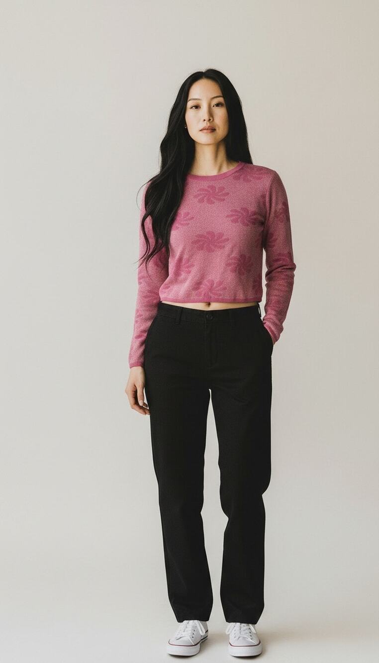 ZARA Pink Floral Metallic Shimmer Knit Semi-Sheer Cropped Sweater - Size Small